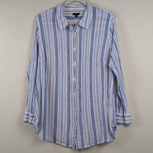 Talbots Plus Blue & White Cotton Button Front Shirt Classic Mixed Striped Top - Picture 8 of 8